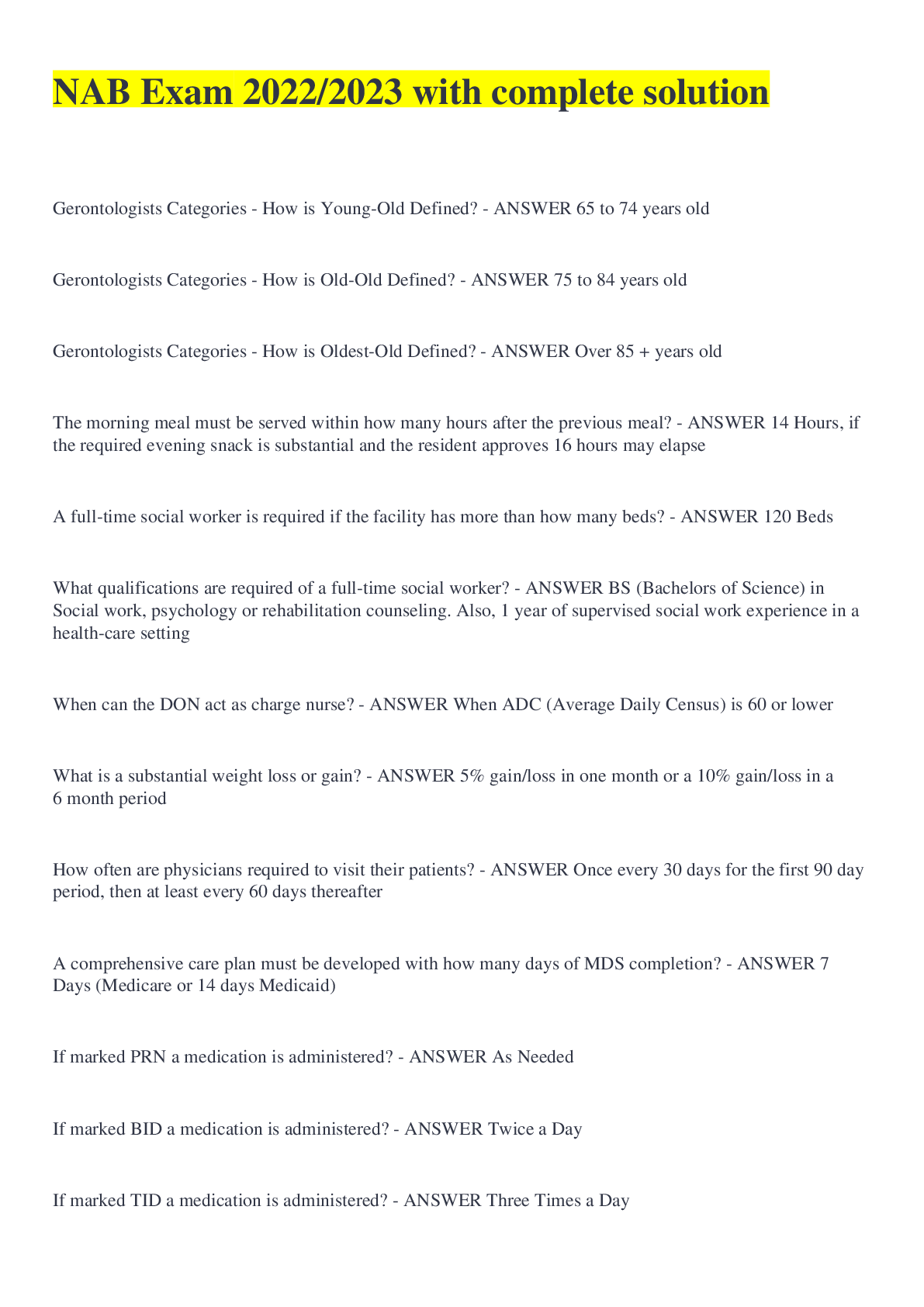 Preview image of NAB Exam 2022/2023 with complete solution document